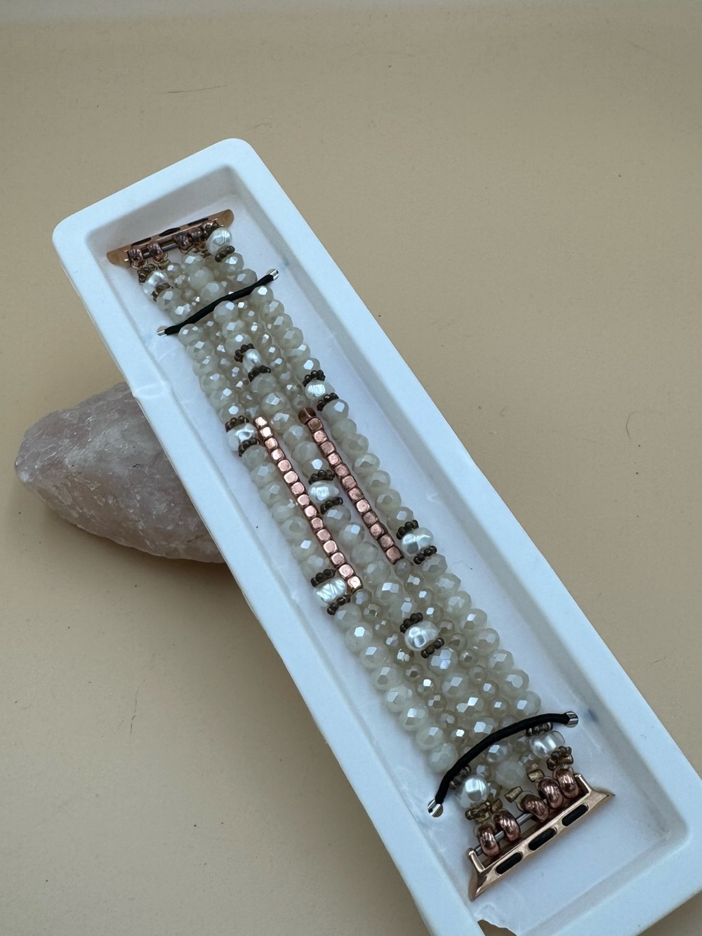 Beaded Pearl and Rose Gold Multi-Strand Bracelet Smart Watch Band